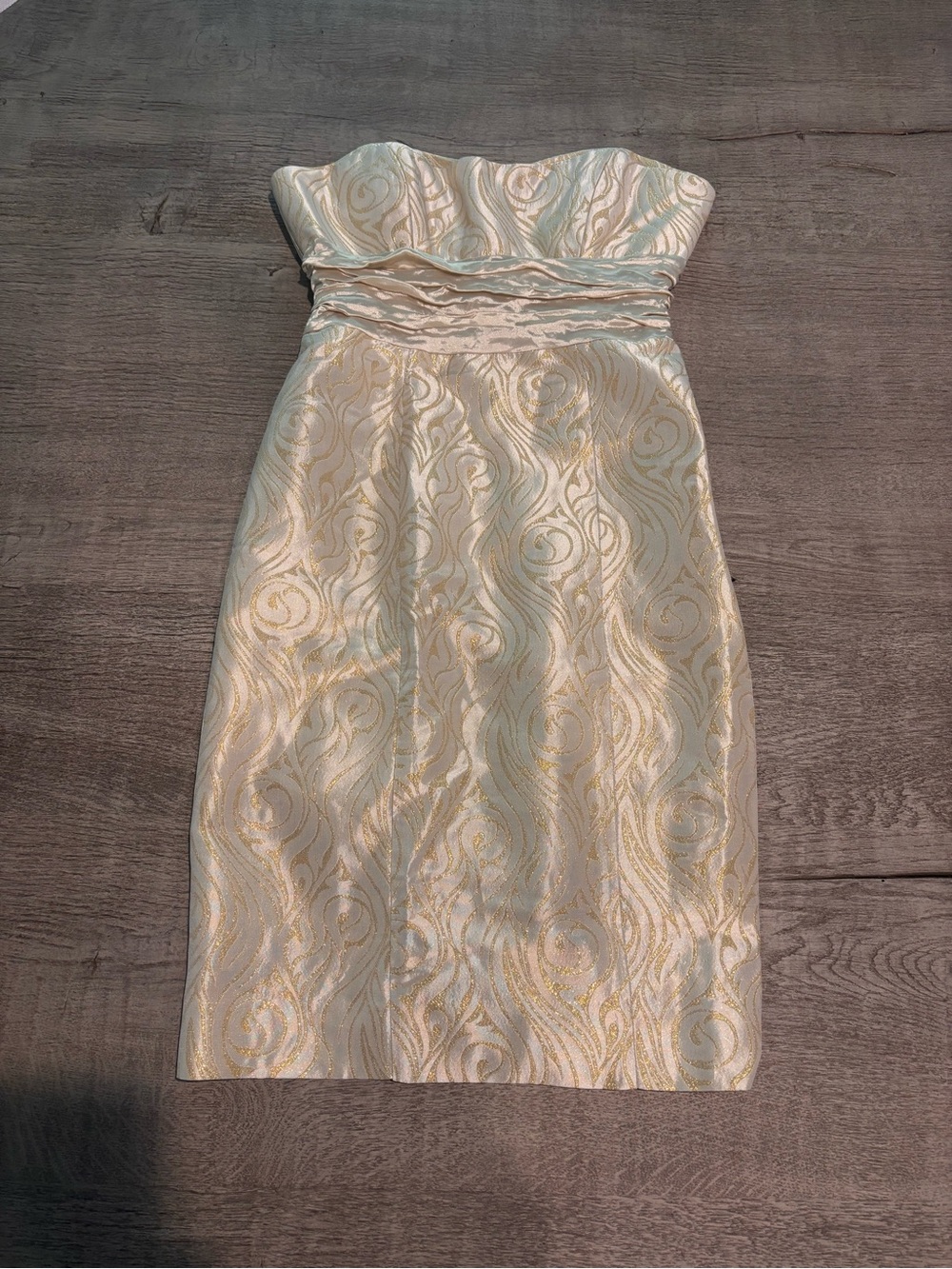 Nicole Miller Strapless Ivory Dress with Gold Brocade Accents